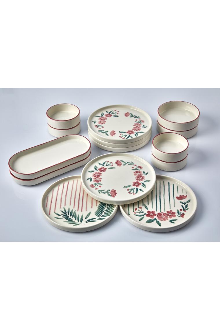 Kitchen Life 14 Parça 6 Kişilik Sakura Stackable Kahvaltı Takımı - Lüx Kahvaltılık Sunum Seti Tabağı