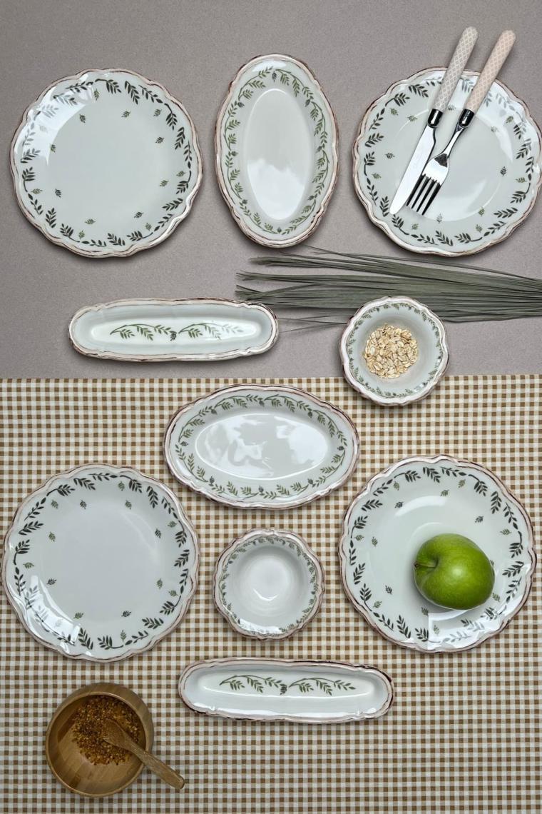 Tabak Evi Flower Green Kahvaltı Takımı 6 Kişilik 14 Parça