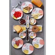 Open Home 14 Parça 6 Kişilik Handmade Demet Desen Kahvaltı Takımı - Lüx Kahvaltılık Sunum Seti