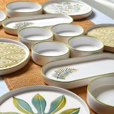 14 Parça 6 Kişilik Stackable Güz Yaprak Kahvaltı Takımı - Lüx Kahvaltılık Sunum Seti Tabağı