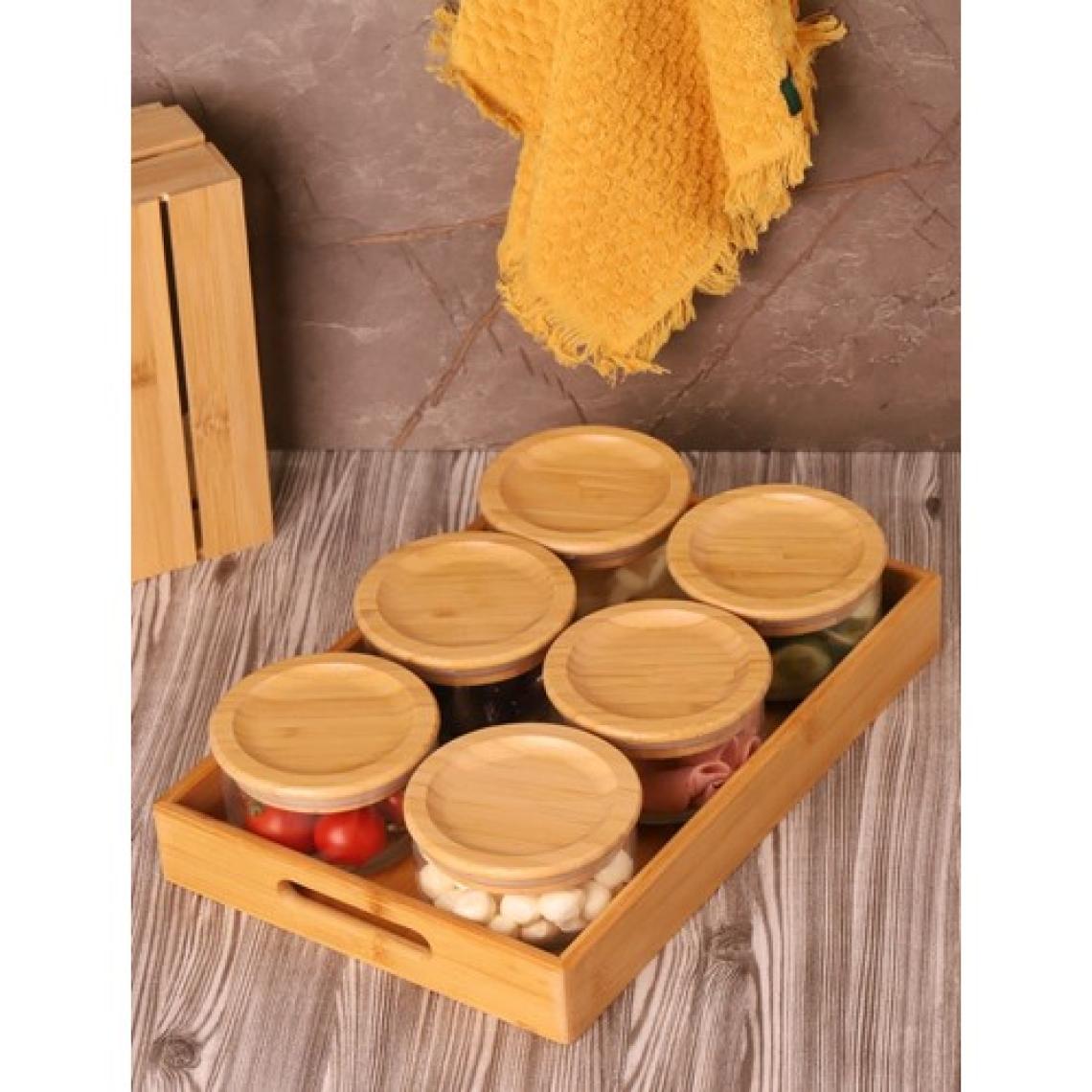 AtbyhomeDuo 300 ml Silikonlu Bambu Kapaklı Cam Kahvaltılık Lüx Kahvaltılık Sunum Seti