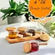 Mithra Life 4 Adet Ahşap Saplı Standlı Mika Şeffaf Sunumluk Sosluk Reçellik Çerezlik MIT1152