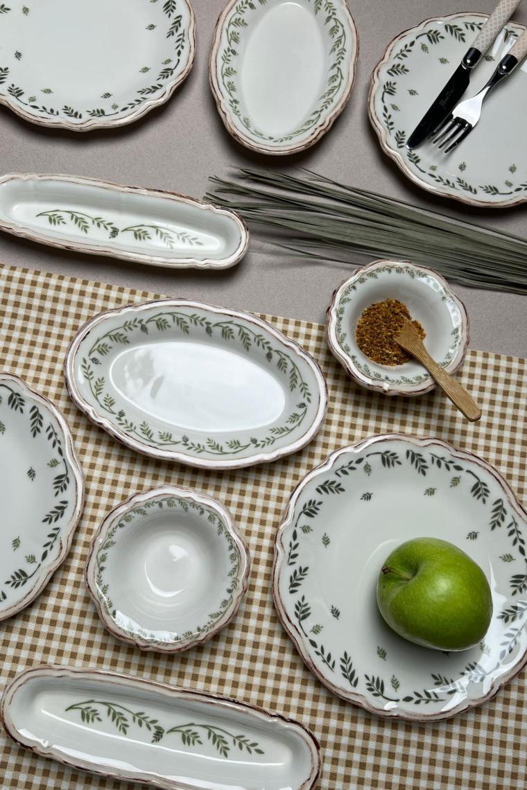 Tabak Evi Flower Green Kahvaltı Takımı 6 Kişilik 14 Parça