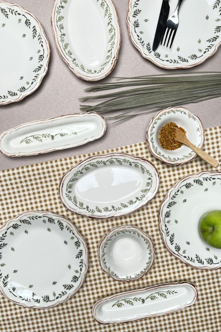 Tabak Evi Flower Green Kahvaltı Takımı 6 Kişilik 14 Parça