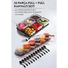 Kitchen Life 26 Parça Full Sunum Kahvalatı Seti (6+1 Kahvaltılık 6+1 Ahşap Saplı Reçellik Sosluk X12 Kaşık)