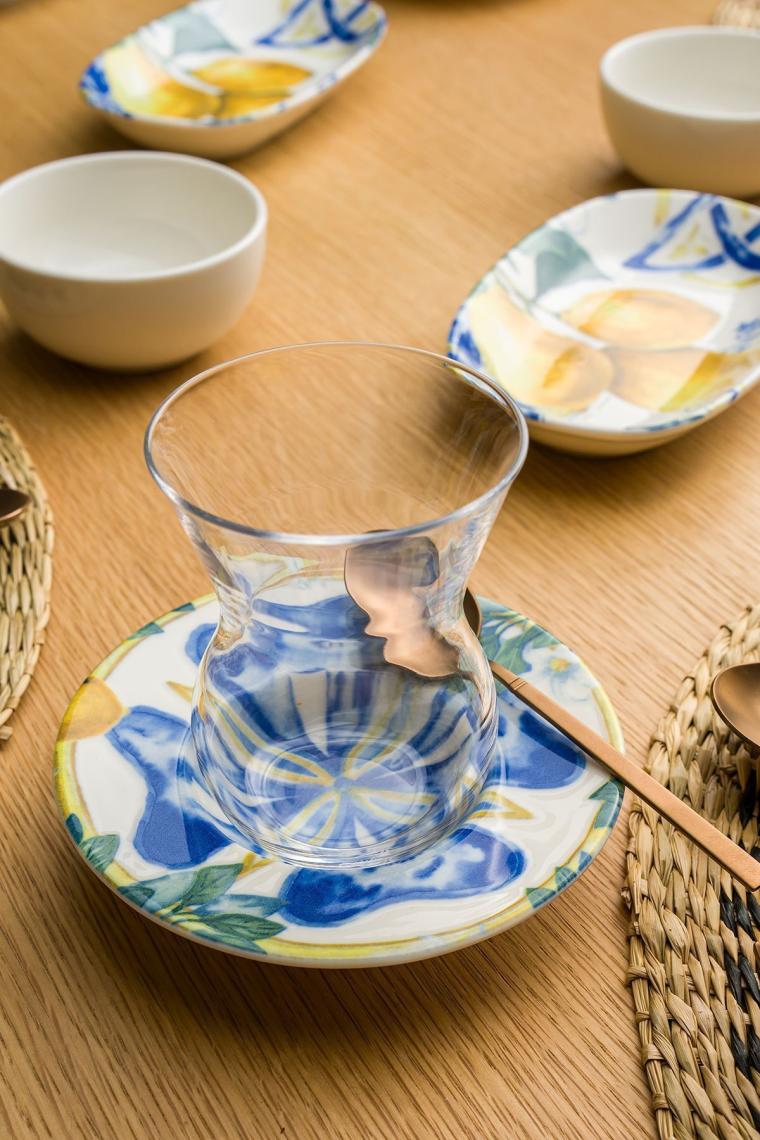 Chichi Home LemonGrove 26  Parça 6 Kişilik Çay Bardaklı Porselen Kahvaltı Seti