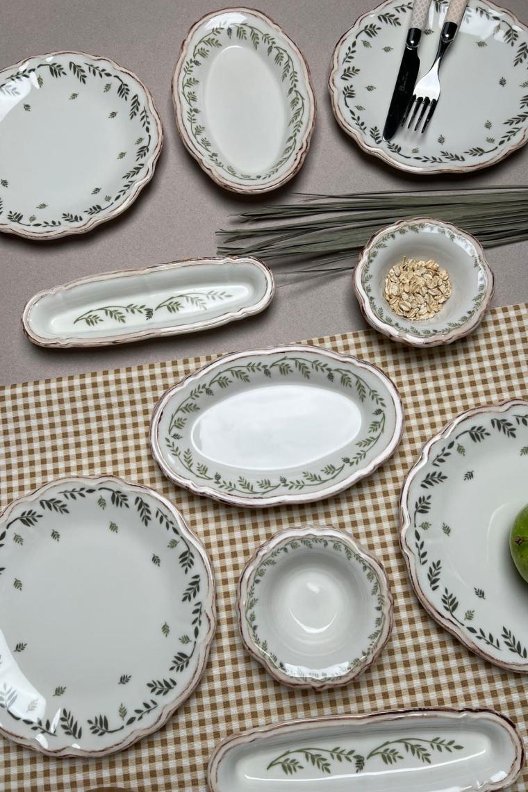 Tabak Evi Flower Green Kahvaltı Takımı 6 Kişilik 14 Parça