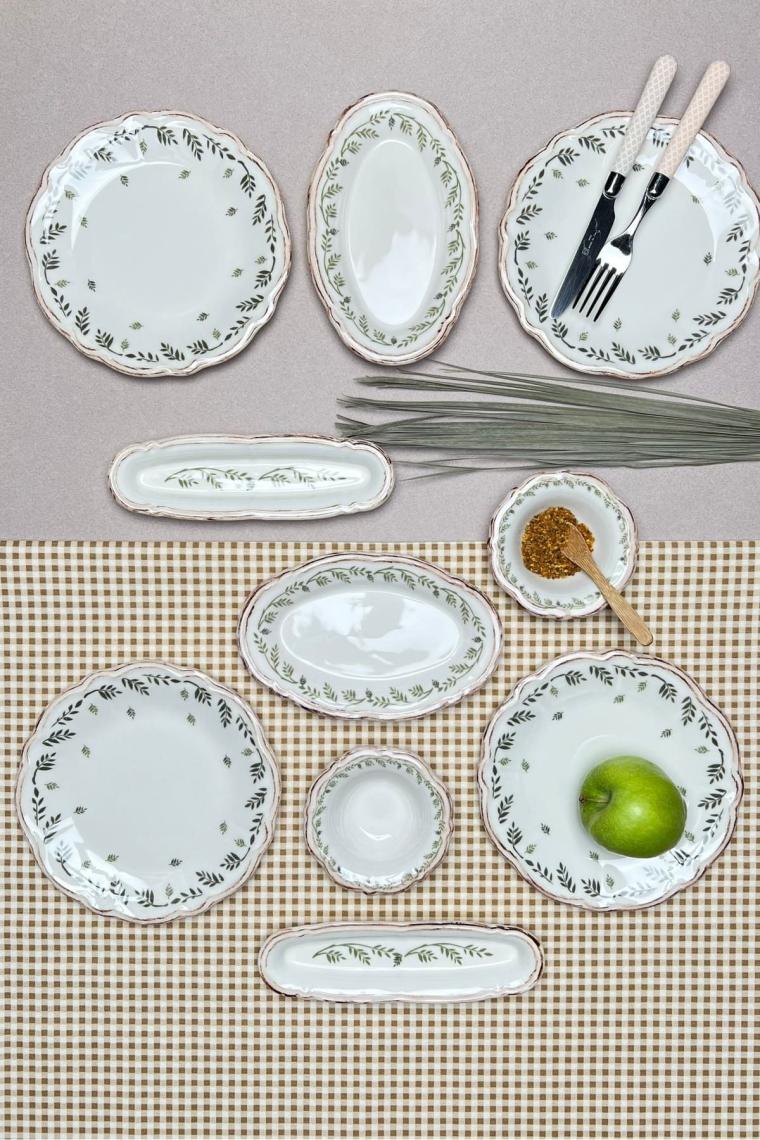 Tabak Evi Flower Green Kahvaltı Takımı 6 Kişilik 14 Parça