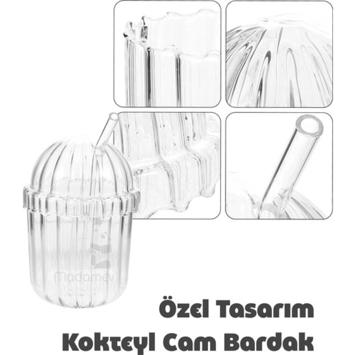 2'li Kübbe Kapaklı Pipetli Bardak Isıya Dayanıklı Eggglass Iskandinav Kahve Sunum Bardağı 430ML Set