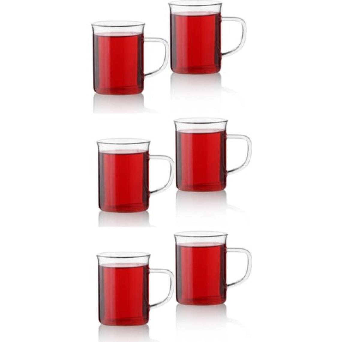 Bimbambom Çay Bardağı 6'lı, Isıya Dayanaklı Borosilikat Kulplu Cam Bardak