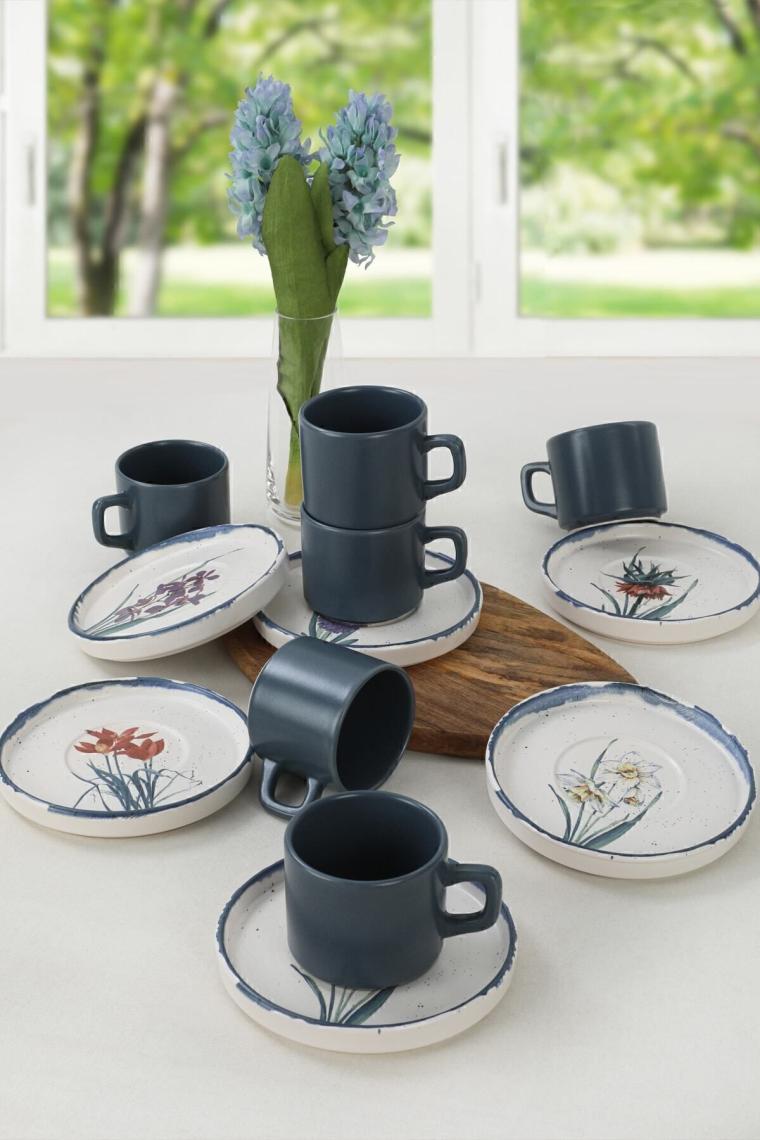 Stackable Çay Takımı Anadolu Çiçekleri 12 Parça 6 Kişilik
