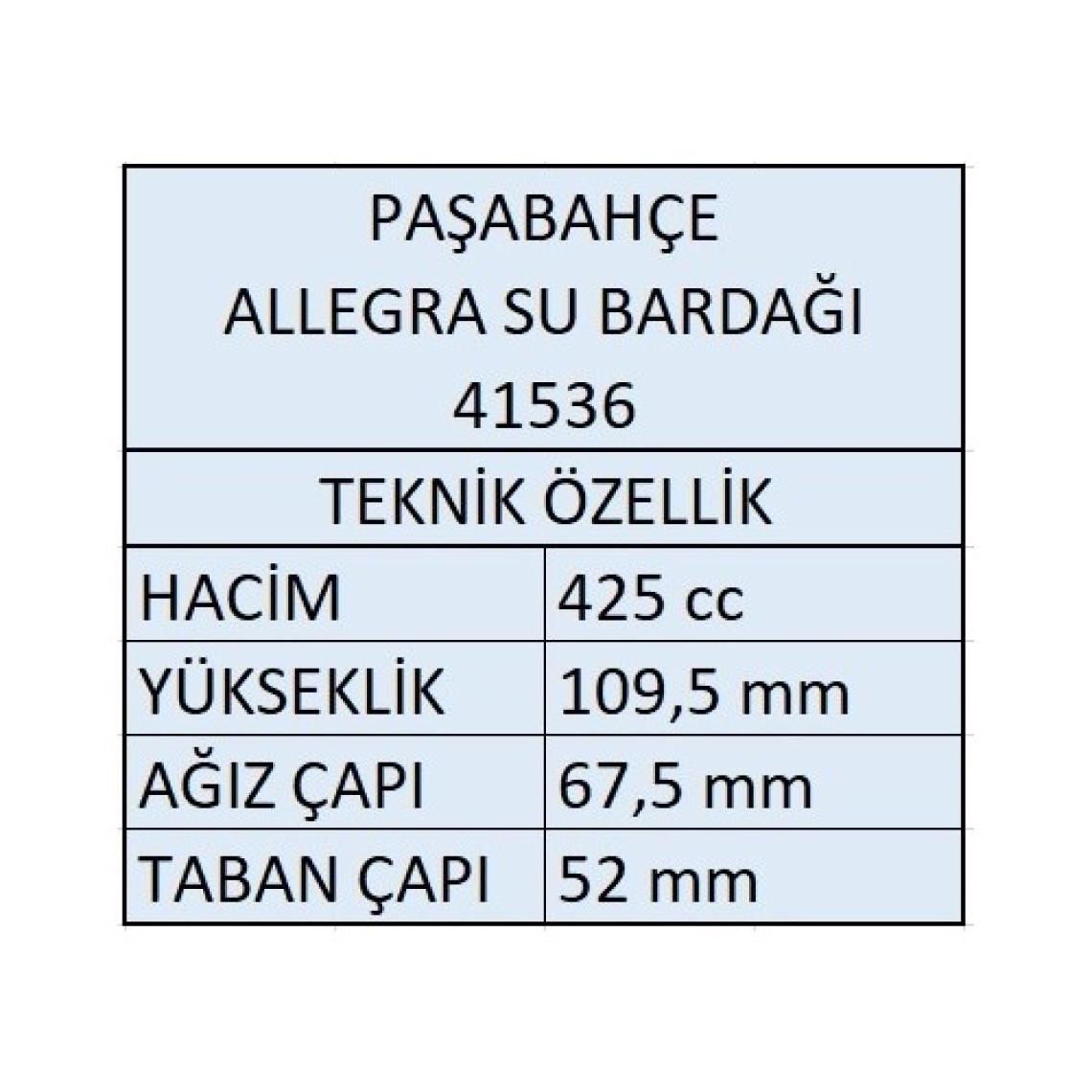 Paşabahçe 41536 Allegra Su Bardağı - 6 Adet
