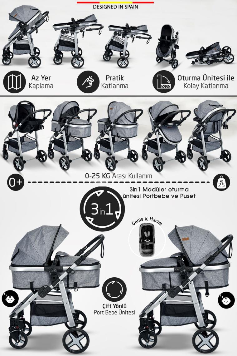 950 Tayla 6 In 1 Mama Tablalı Çift Yönlü Travel Sistem Bebek Arabası