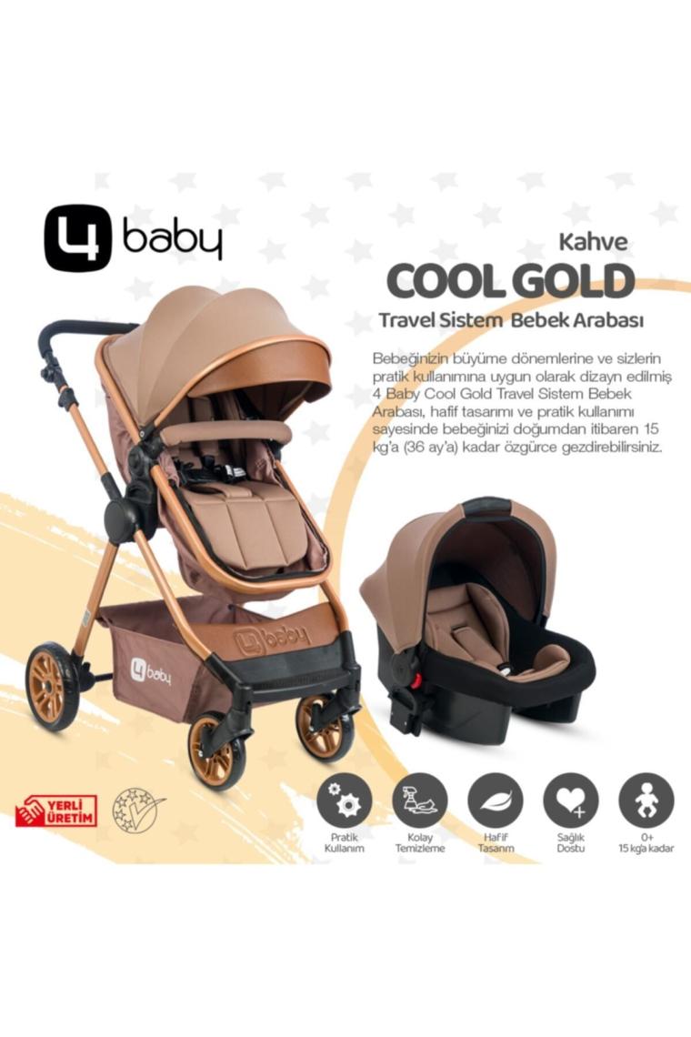 4 Baby Cool Gold Travel Sistem Bebek Arabası Kahverengi