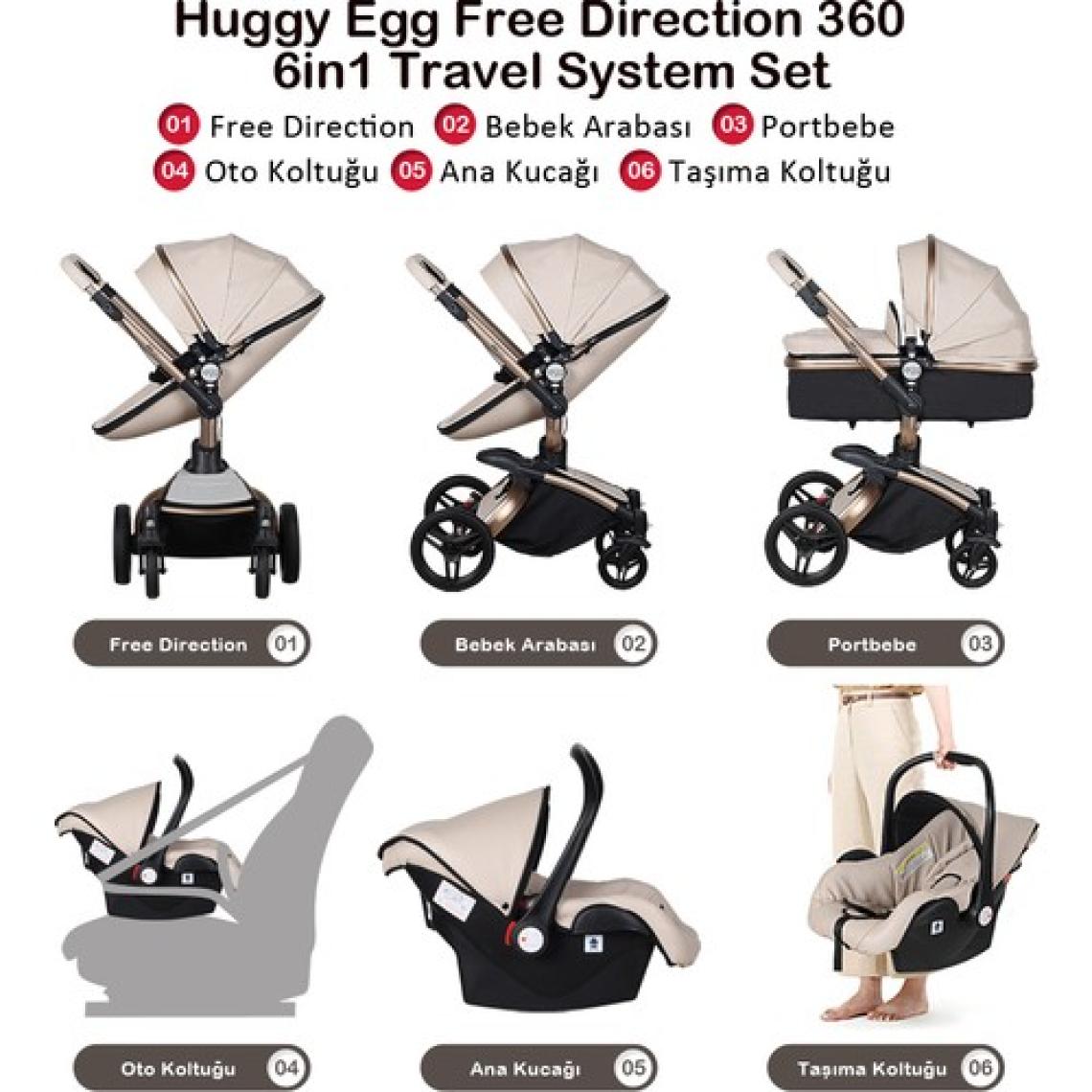 Huggy Egg 6 In 1 Travel Sistem Bebek Arabası Siyah