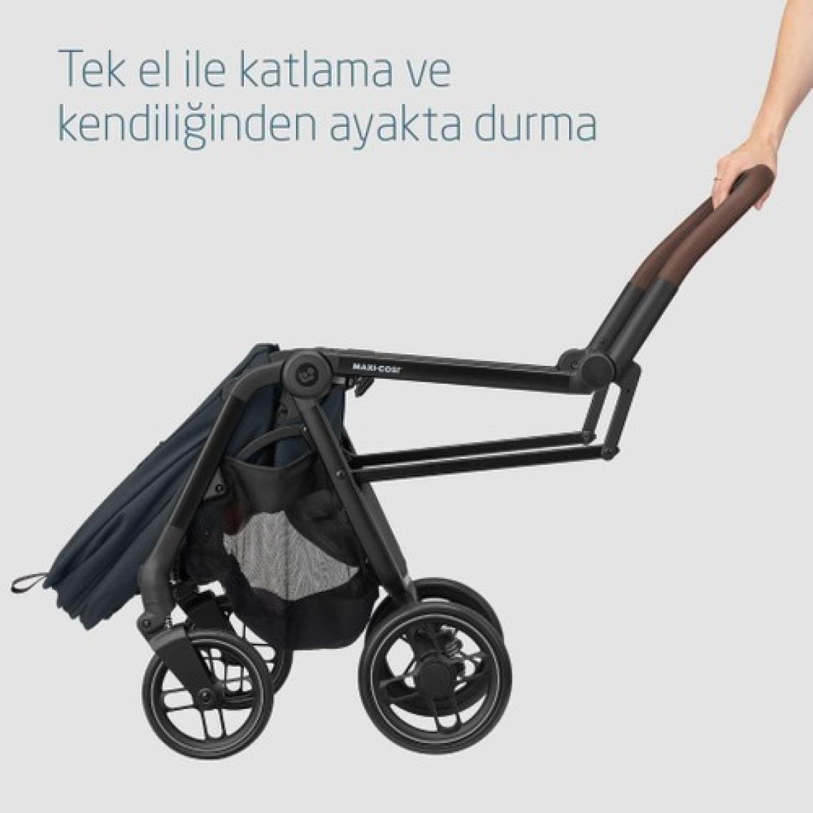 Maxi-Cosi Leona2-Cabriofix Tek Elle Katlanabilen Ultra Kompakt Çift Yönlü Seyahat Sistem Bebek Arabası Essential Graphite