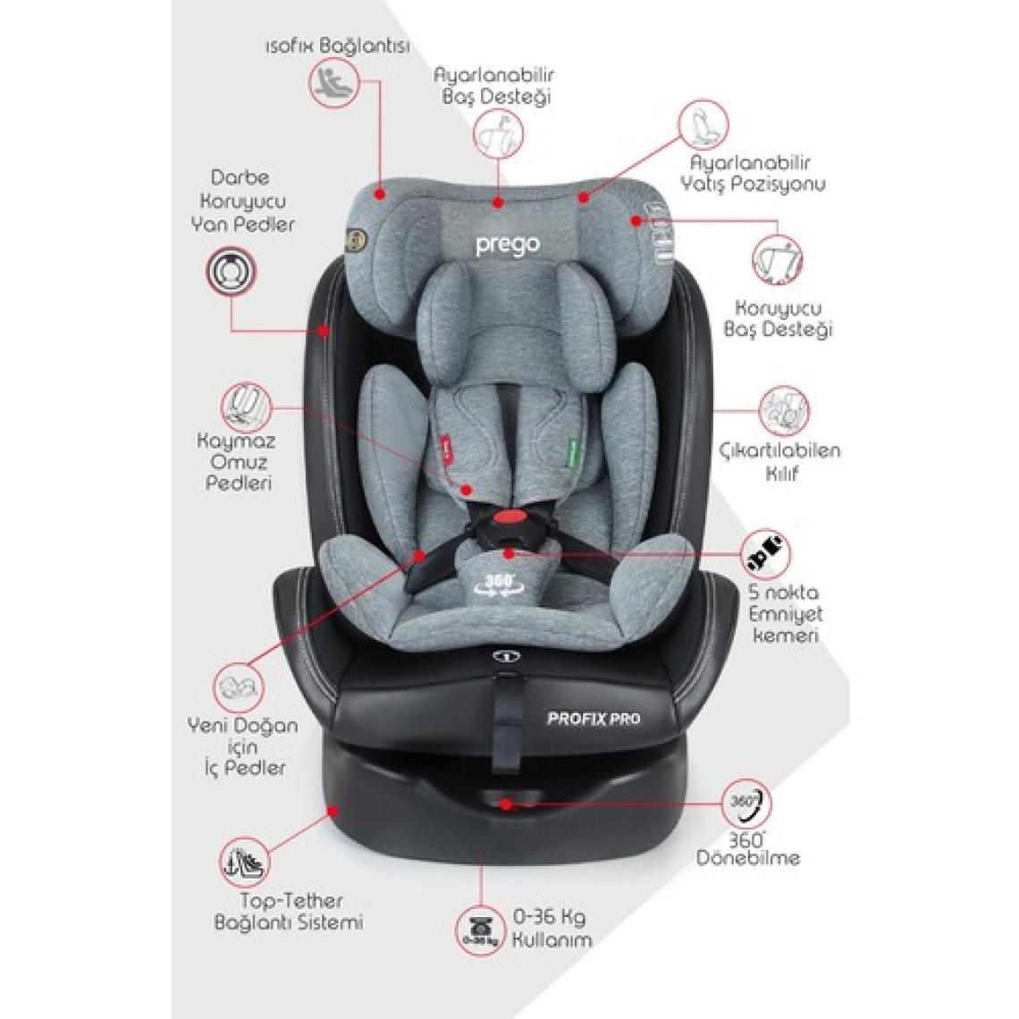 Prego Profix Pro 360 Derece Dönebilen 0-36 kg Isofixli Oto Koltuğu