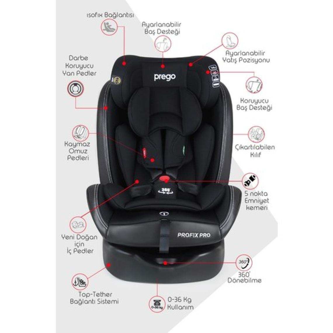Prego 4083 Profix Isofix 0-36 kg Oto Koltuğu Siyah