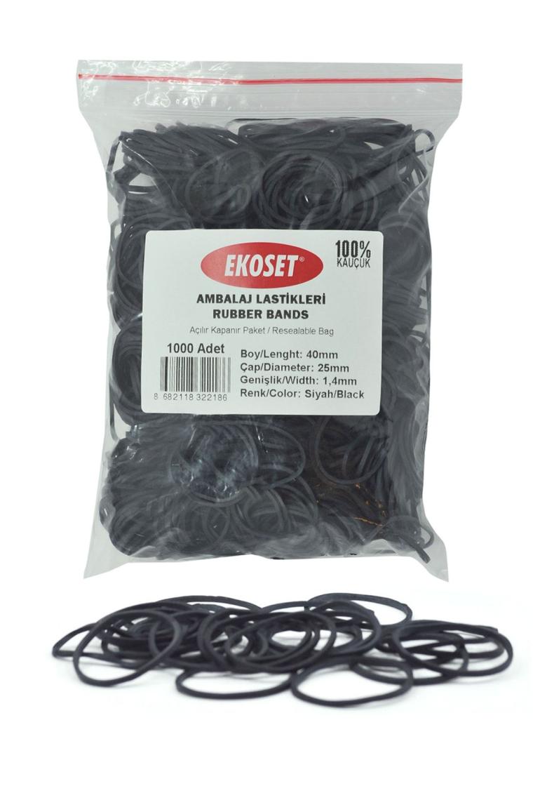 Ekoset Kauçuk Renkli Paket Ambalaj Toka Maydonoz Para Lastiği Siyah 40 mm 1000'LI