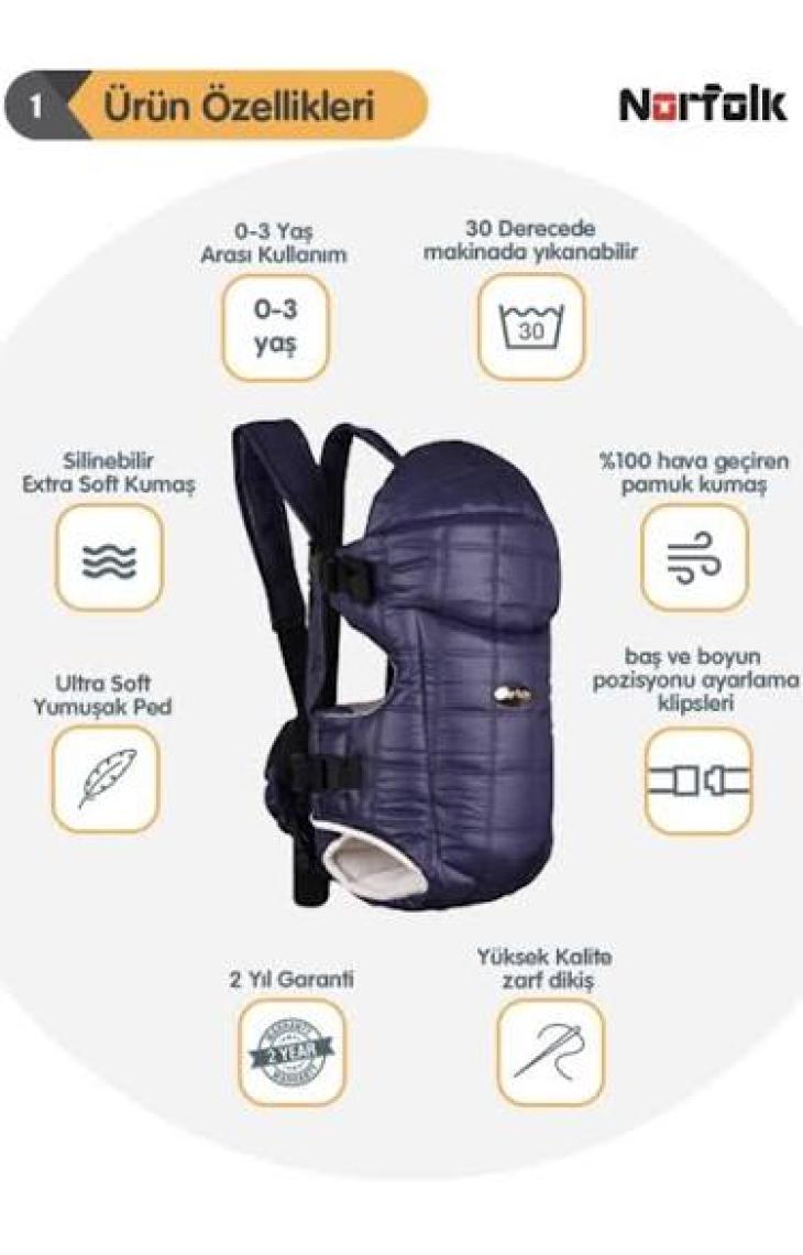 Norfolk Pro Safety Easy Fit Bebek Taşıma Kangurusu - 0-3 Yaş Kanguru - Lacivert