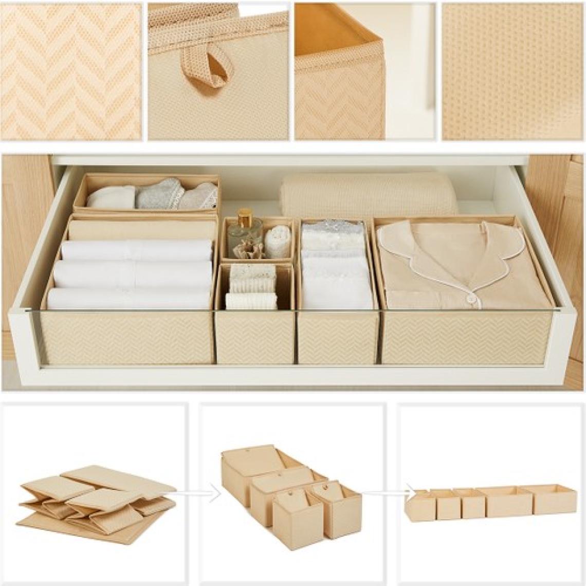 Ocean Home Textile 6'lı Bej  Çocuk Odası Dolap Çekmece İçi Çamaşır Düzenleyici Katlanır Saklama Kutusu Organizer Set