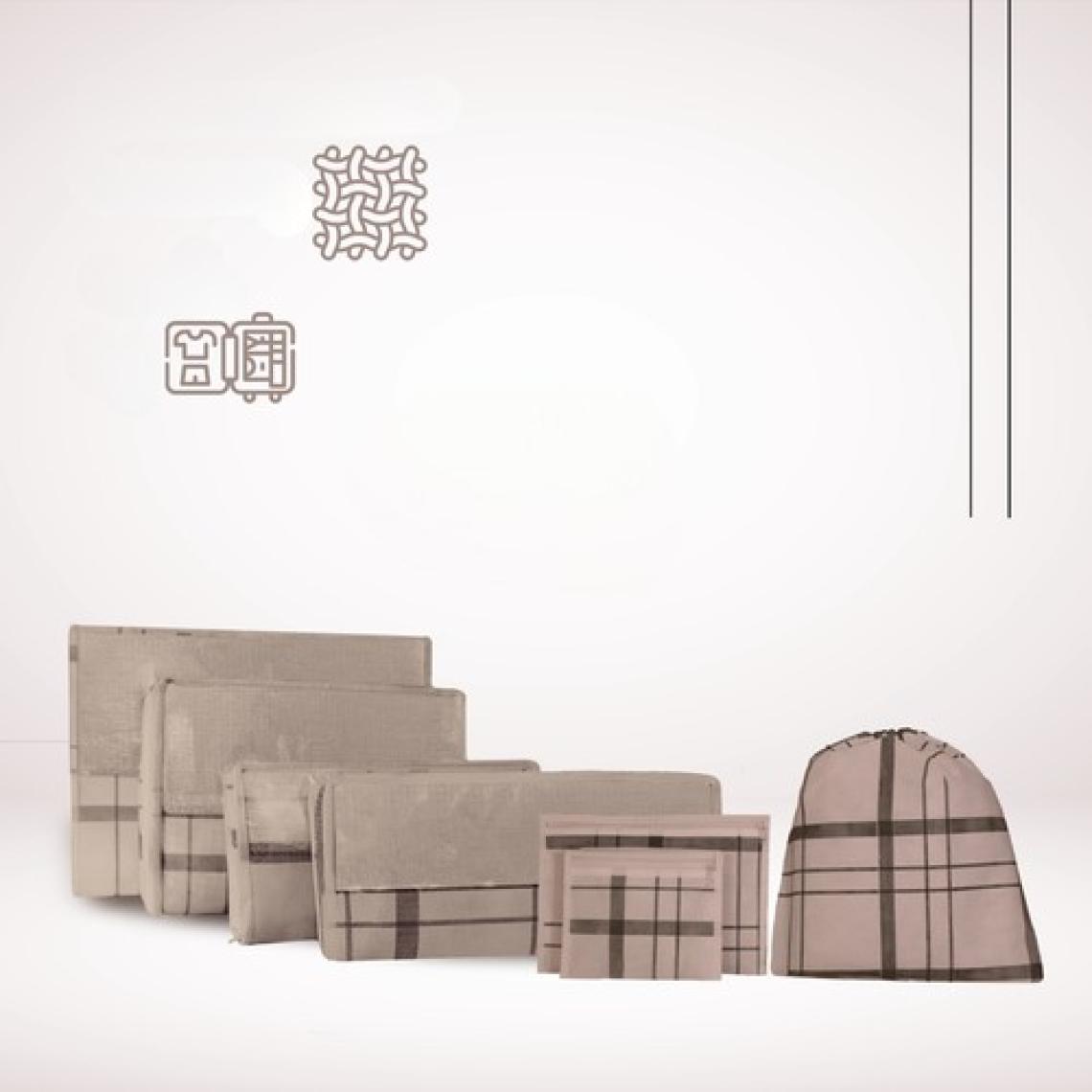 Cuty Home Ev Tekstil Ekose Desen Bej Valiz Organizer -7 Li Set