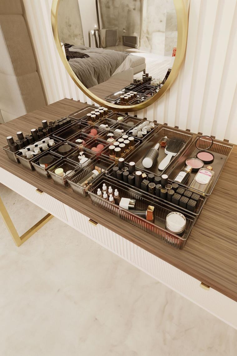 24'lü Multi Set - Çekmece İçi Düzenleyici - Banyo Makyaj ve Takı Organizer Siyah