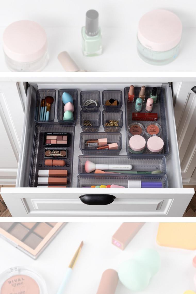 24'lü Multi Set - Çekmece İçi Düzenleyici - Banyo Makyaj ve Takı Organizer Siyah