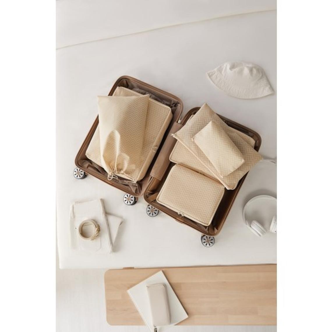 Ocean Home Textile 6'lı Bej Balıksırtı Valiz Düzenleyici Bavul İçi Organizer Set