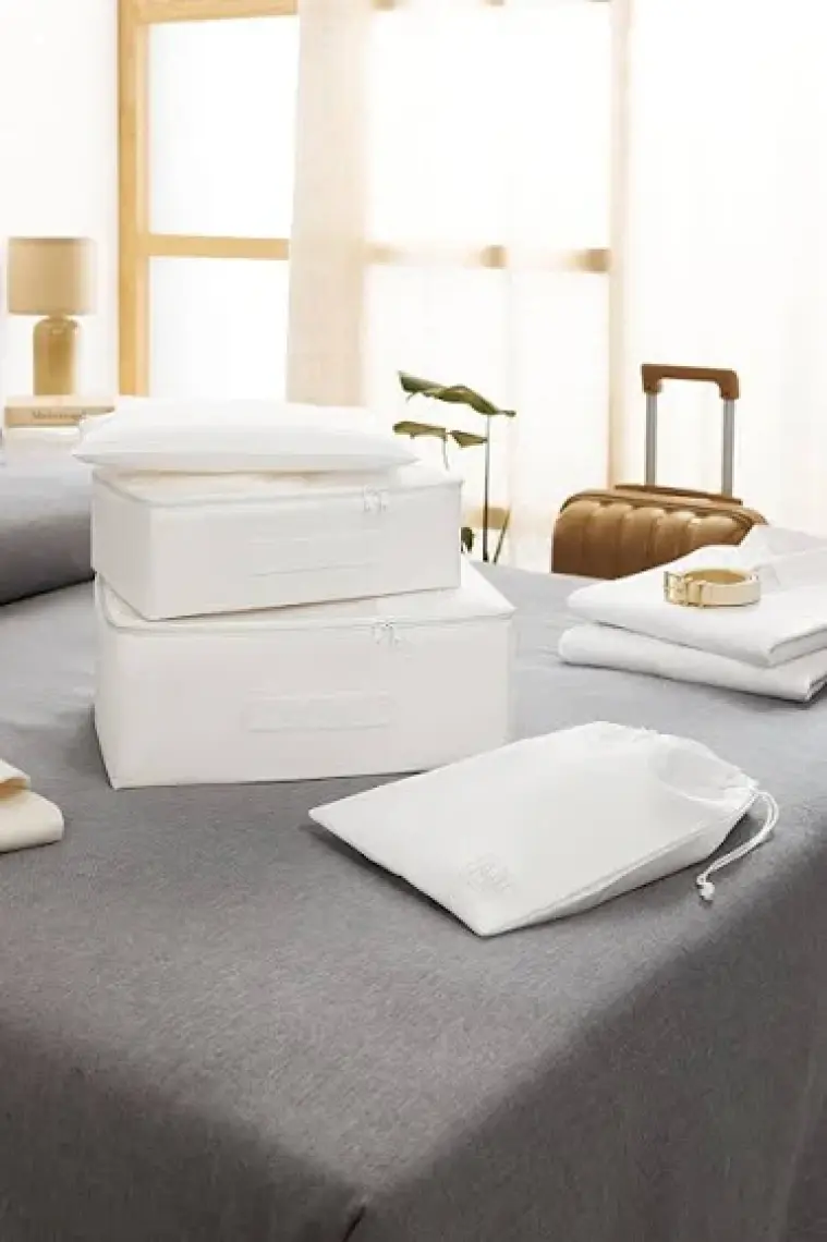Ocean Home Textile 4'lü Yıkanabilir Beyaz Paraşüt Kumaş Valiz Düzenleyici Bavul İçi Organizer Set
