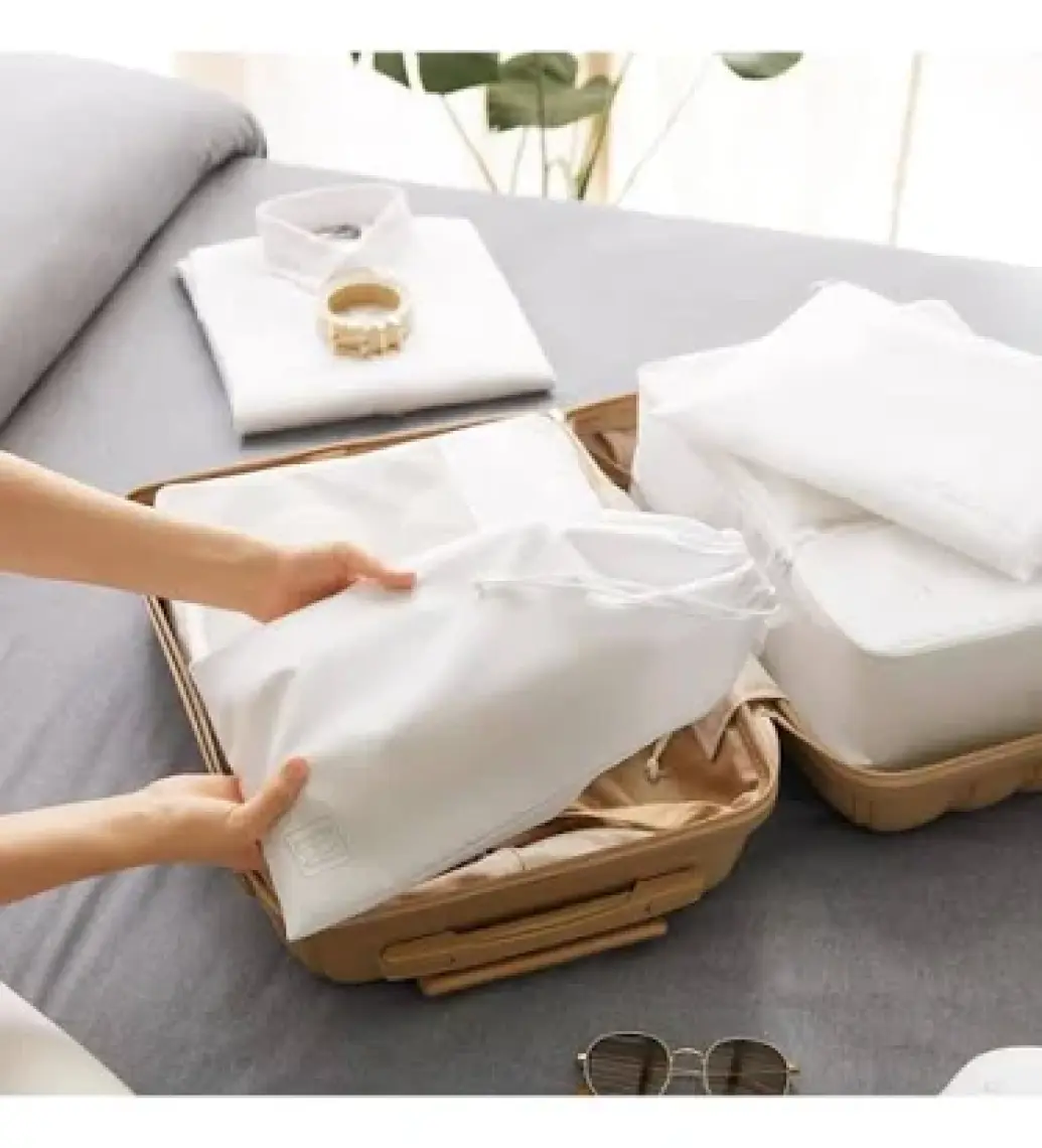 Ocean Home Textile 4'lü Yıkanabilir Beyaz Paraşüt Kumaş Valiz Düzenleyici Bavul İçi Organizer Set