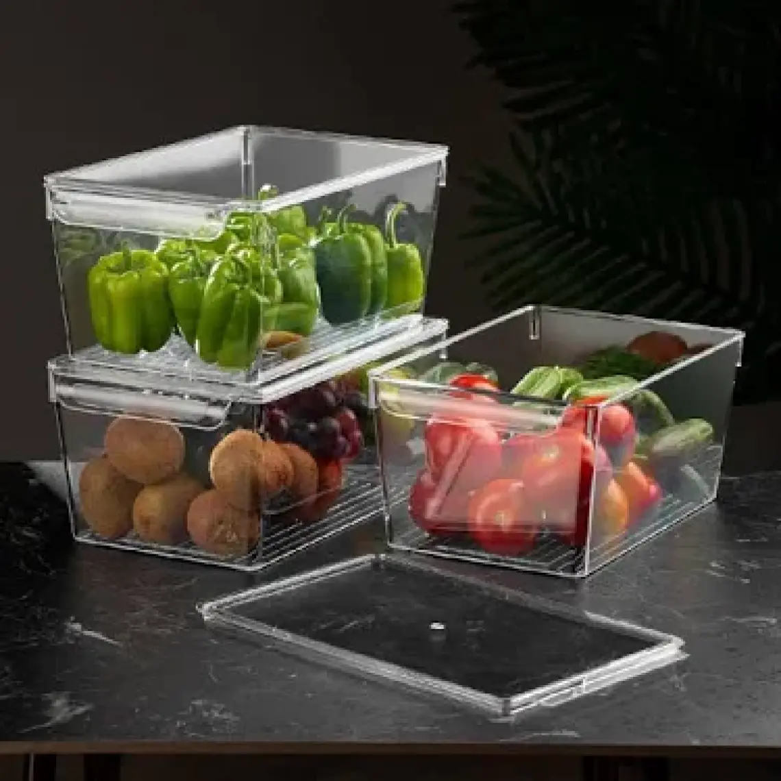 3'lü Set Kapaklı Buzdolabı Düzenleyici Buzdolabı Içi Düzenleyici Organizer 14 X 32,5 X 20 Cm