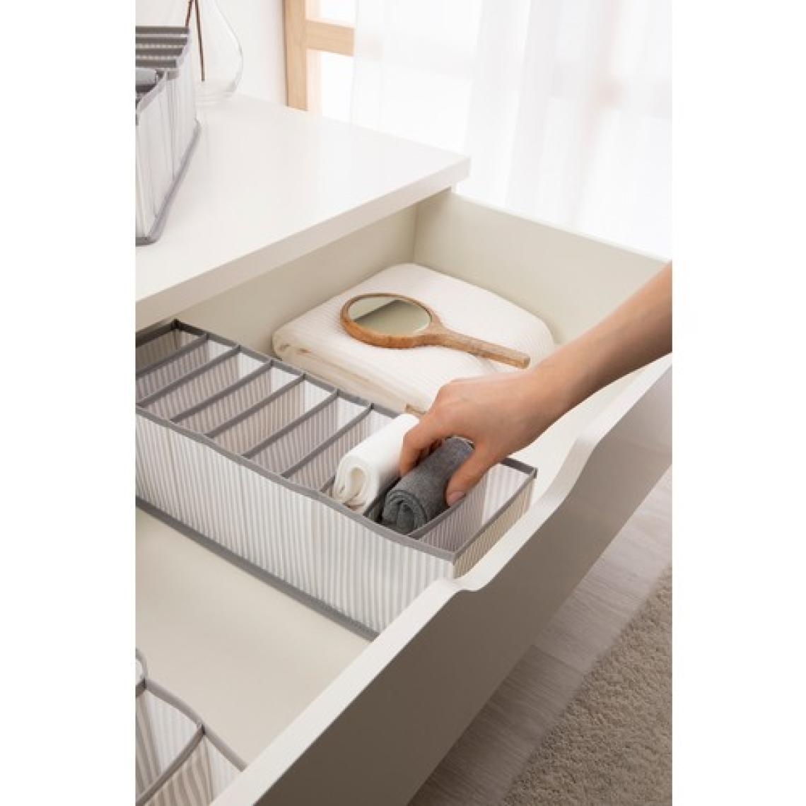 Ocean Home Textile 3 Adet 10 Bölmeli Gri Çizgili Dolap Çekmece İçi Akordiyon Katlanır Çamaşır Düzenleyici Organizer