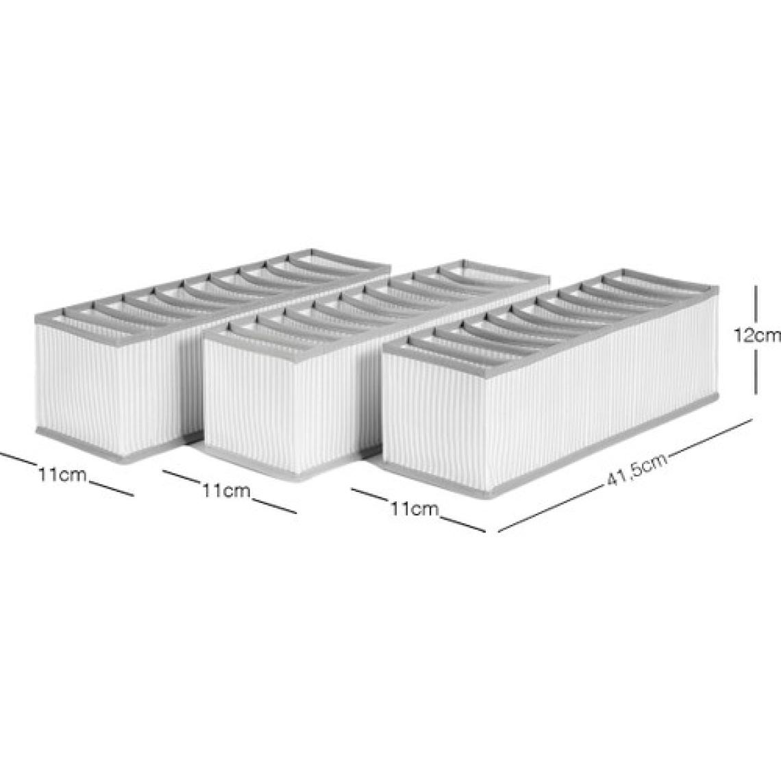 Ocean Home Textile 3 Adet 10 Bölmeli Gri Çizgili Dolap Çekmece İçi Akordiyon Katlanır Çamaşır Düzenleyici Organizer