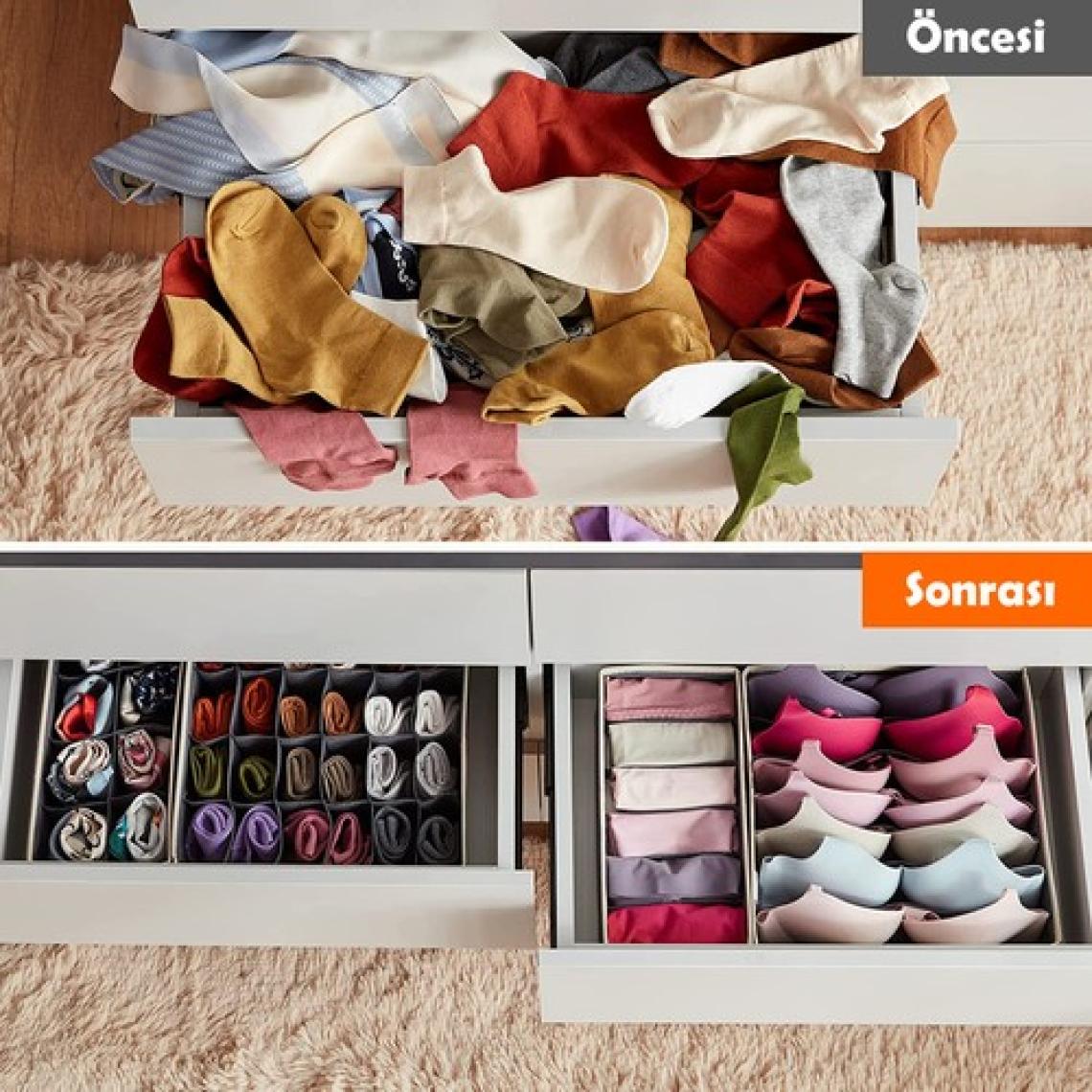 Rek Home 4'lü Gri Çocuk Odası Dolap Çekmece Içi Çamaşır Çorap Düzenleyici Petek Akordiyon Organizer