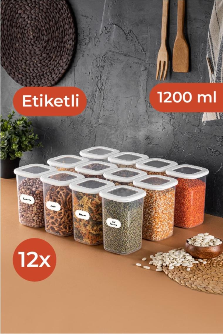 Metra Shop Vienev Etiketli Foly Kare Erzak Saklama Kabı Seti 12LI 1,2 Orta Boy Beyaz