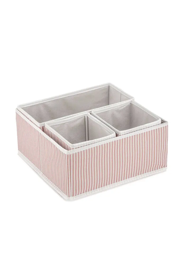 Prendi Home 4'lü Pudra Çizgili Dolap,çekmece Içi Organizer Düzenleyici Seti 28 x 28 x 13-28 x 13 x 13-13 x 13 x 13