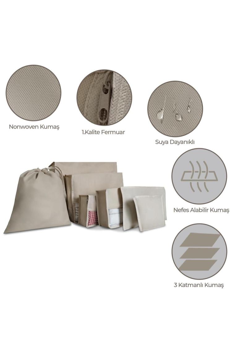 Cuty Home Ev Tekstil Bej Valiz Organizer-7'li Set