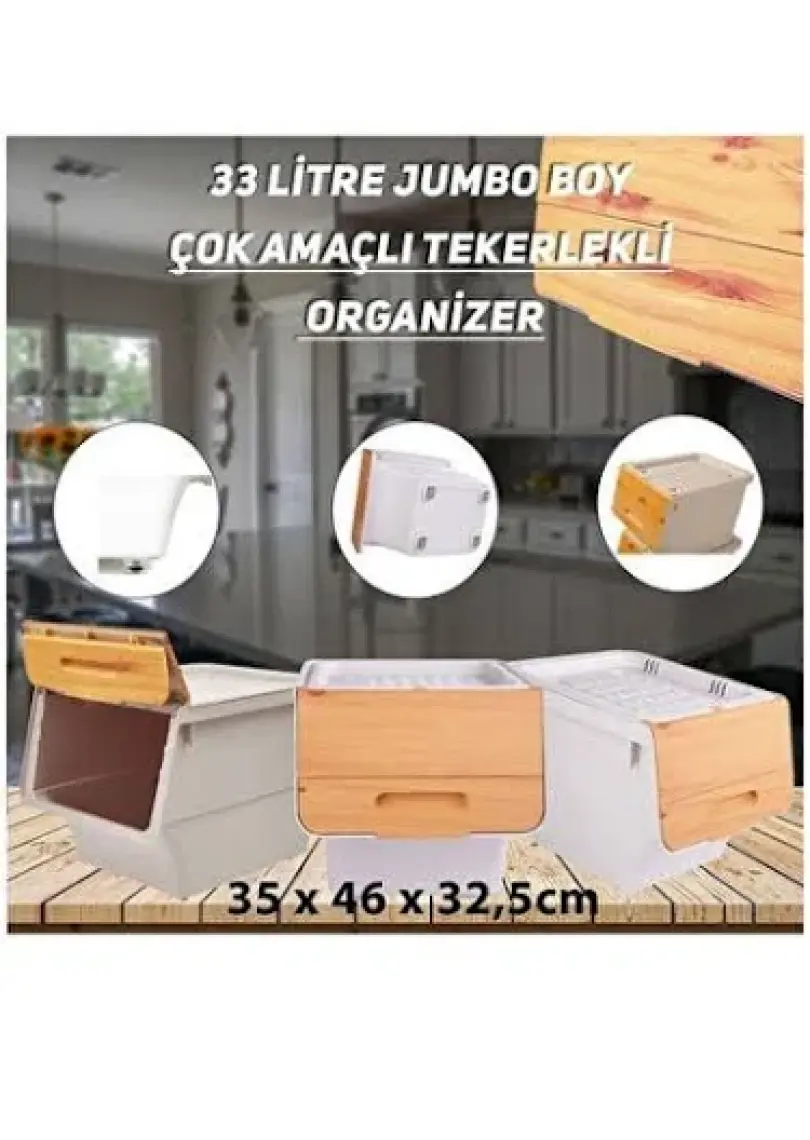 Bambu Çok Amaçlı Tekerlekli Organizer 33 lt Tek Modül