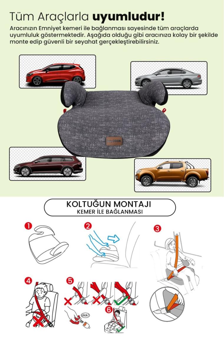 Baby Door Motto 15-36 kg Yükseltici Oto Koltuğu Ultra Comfort Yükseltici - Siyah