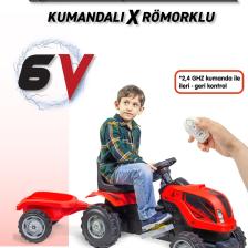 Ujtoys - Kumandalı Akülü 6v Römorklu Traktör