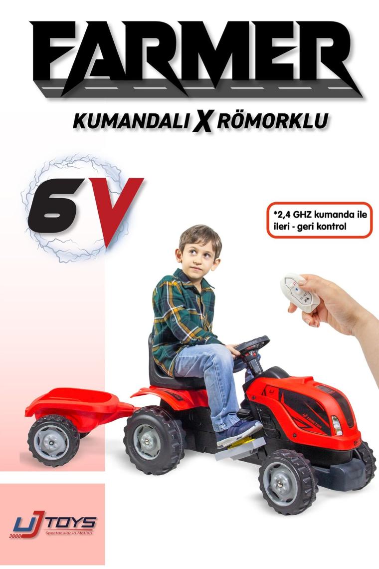 Ujtoys - Kumandalı Akülü 6v Römorklu Traktör