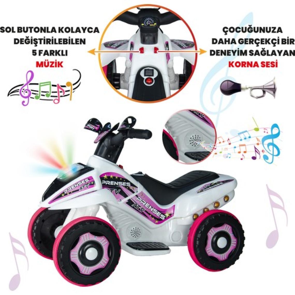 UJ Toys Akülü Atv 6V Safari-Beyaz Prenses