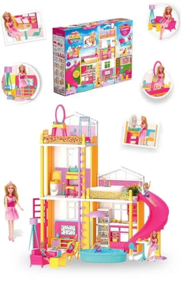 Deyido Linda'nın Tatil Evi Oyuncak Ev Barbie Ev Seti Rüya Evi Evcilik Oyun Evi
