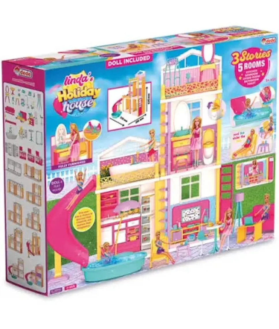 Deyido Linda'nın Tatil Evi Oyuncak Ev Barbie Ev Seti Rüya Evi Evcilik Oyun Evi