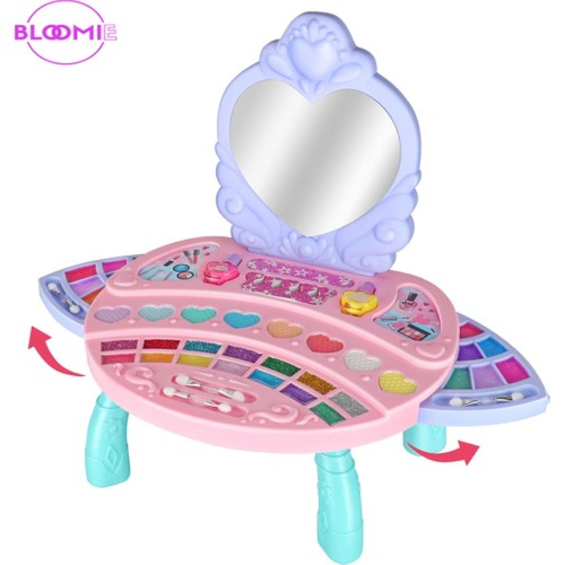 Bloomie Aynalı Ayaklı Çocuk Makyaj Güzellik Seti, Mini Makyaj Masası ve Far Paletli Sürülebilir Çocuk Makyaj Malzemeleri