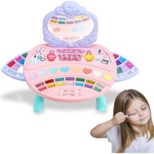 Bloomie Aynalı Ayaklı Çocuk Makyaj Güzellik Seti, Mini Makyaj Masası ve Far Paletli Sürülebilir Çocuk Makyaj Malzemeleri