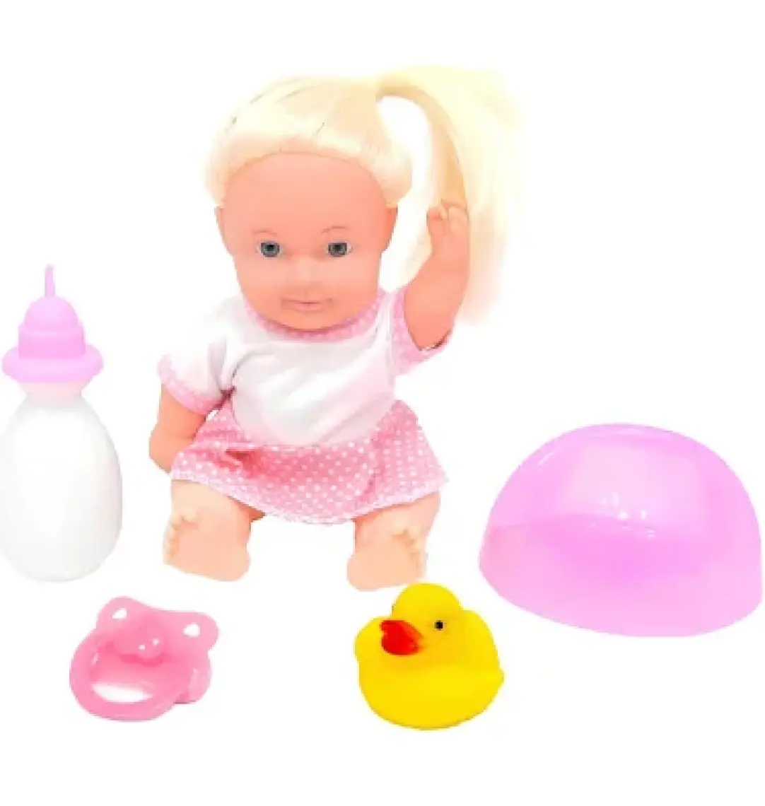 Global Toys Altını Islatan Türkçe Konuşan Pembe Puantiye Elbiseli 35 Cm  Et Bebek