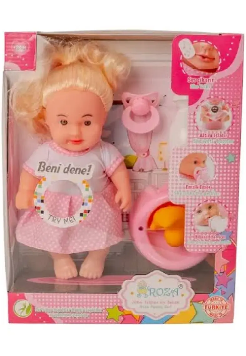 Global Toys Altını Islatan Türkçe Konuşan Pembe Puantiye Elbiseli 35 Cm  Et Bebek