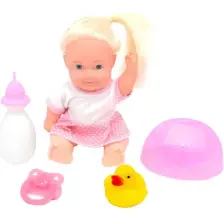 Global Toys Altını Islatan Türkçe Konuşan Pembe Puantiye Elbiseli 35 Cm  Et Bebek